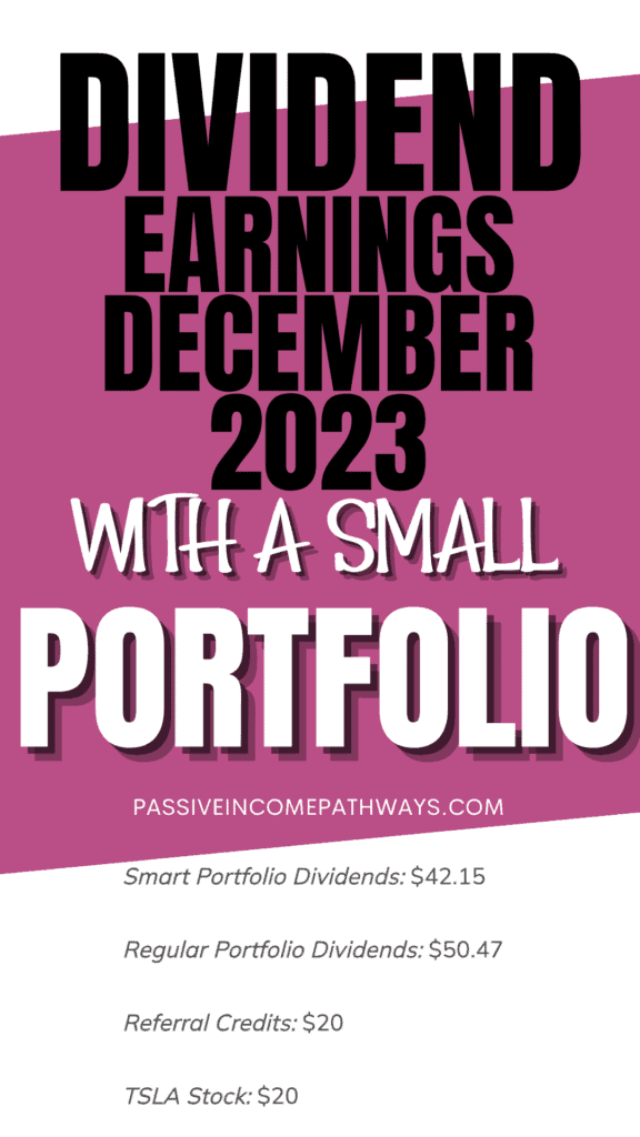 image reads: dividend earnings december 2023 with a small portfolio. passiveincomepathways.com